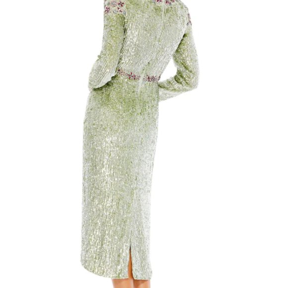 MAC DUGGAL 93568 FLORAL BEADED TEA LENGTH SAGE MIDI DRESS sz 16 - Picture 7 of 7